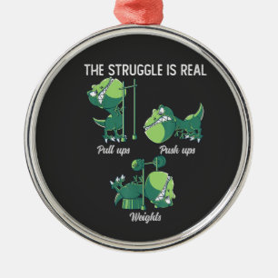 De Strijd is Echt Grappige Dinosaur T-Rex Gym Metalen Ornament