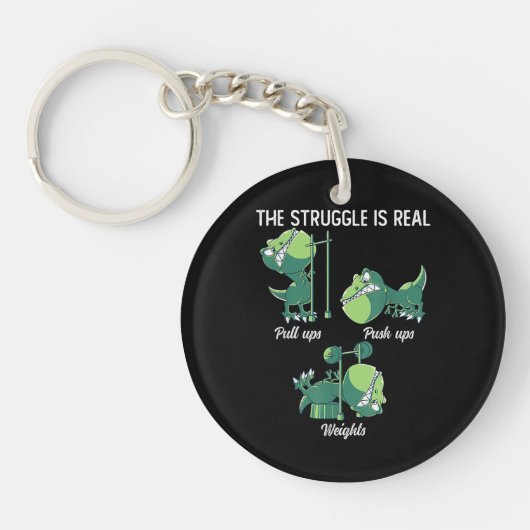 De Strijd is Echt Grappige Dinosaur T-Rex Gym Sleutelhanger (Voorkant)