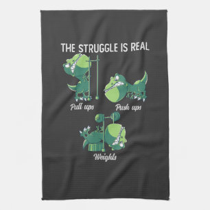 De Strijd is Echt Grappige Dinosaur T-Rex Gym Theedoek