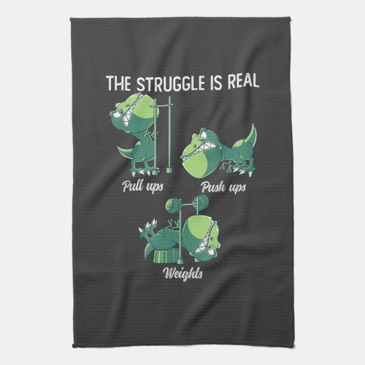De Strijd is Echt Grappige Dinosaur T-Rex Gym Theedoek (Verticaal)