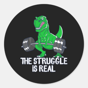 De Strijd Is Echt Grappige T-rex Sportzaal Workout Ronde Sticker