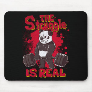 De strijd is echt Panda Shirt Fitness Gym Bodyb Muismat
