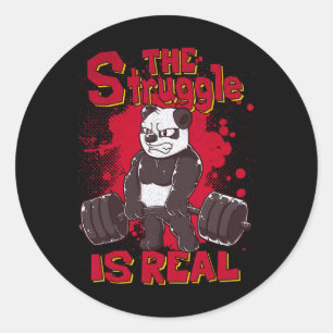 De strijd is echt Panda Shirt Fitness Gym Bodyb Ronde Sticker
