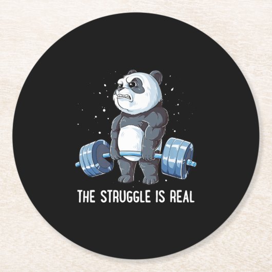 De strijd is echt Panda Weightlift Ronde Kartonnen Onderzetter (Voorkant)