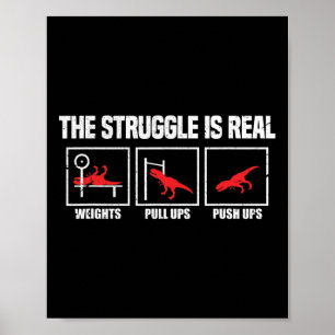 De strijd is echte dinosaurus gym workout bodybuil poster