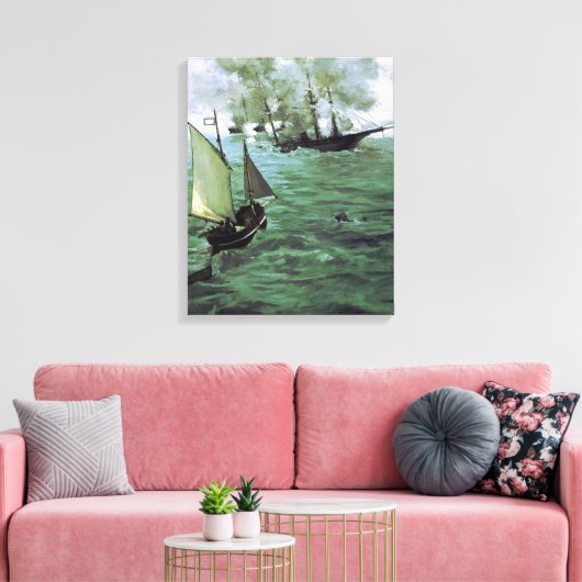 De strijd om de Kearsarge en de Alabama Canvas Afdruk (Insitu (Woonkamer))