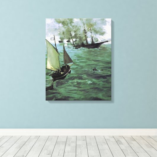 De strijd om de Kearsarge en de Alabama Canvas Afdruk (Insitu (Houten vloer))