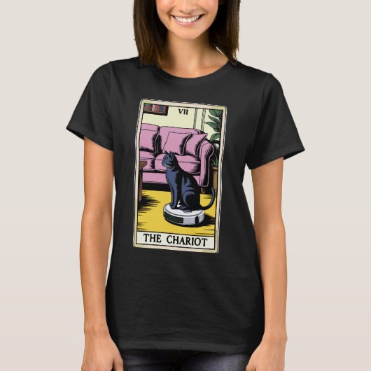 De Strijdwagen Robot Stofzuiger Kat Grappige Tarot T-shirt (Voorkant)