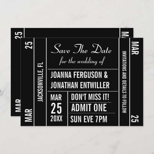 De Stub van het kaartje bewaart de Datum Uitnodigi Save The Date (Voorkant / Achterkant)