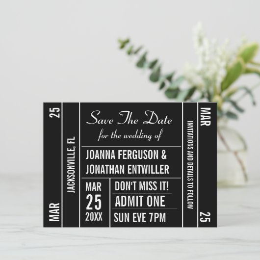 De Stub van het kaartje bewaart de Datum Uitnodigi Save The Date (Staand voorkant)