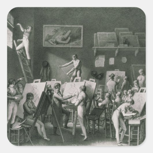 De Studio van Jacques Louis David Vierkante Sticker (Voorkant)