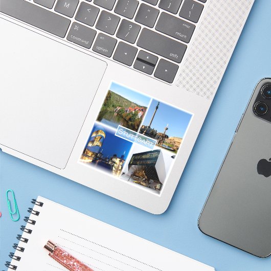 DE Stuttgart - Neckar - Schlossplatz - Sticker (Laptop met iPhone)