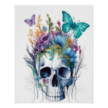 De Sugar Skull en Wildbloemen Wall Art