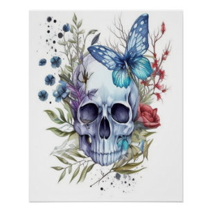 De Sugar Skull en Wildbloemen Wall Art Perfect Poster