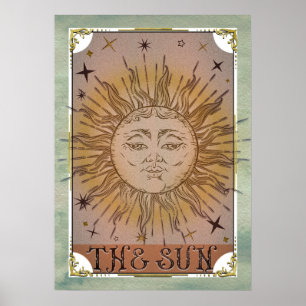 De Sun Vintage Tarotkaart Hemelse Kunst Poster