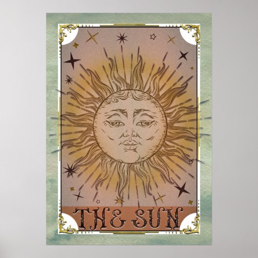 De Sun Vintage Tarotkaart Hemelse Kunst Poster (Voorkant)