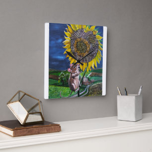 De Sunflower Summit Schilderij van Alfred Fox Vierkante Klok