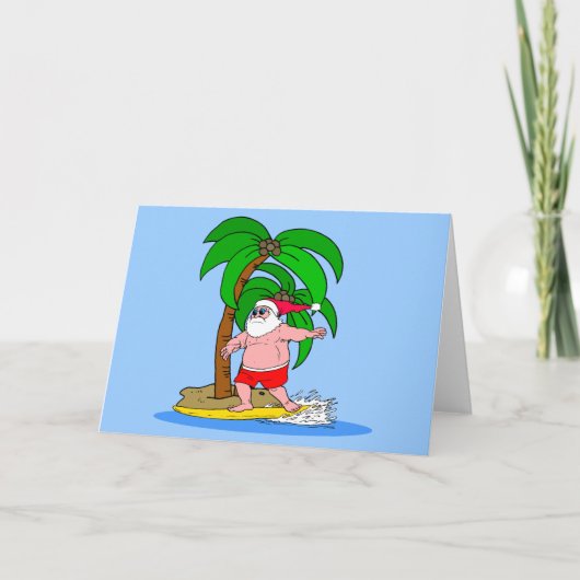 de surfende Kerstman Feestdagen Kaart (Voorkant)