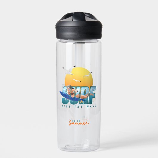 De surfer rijdt de golf | (F) Waterfles (Voorkant)