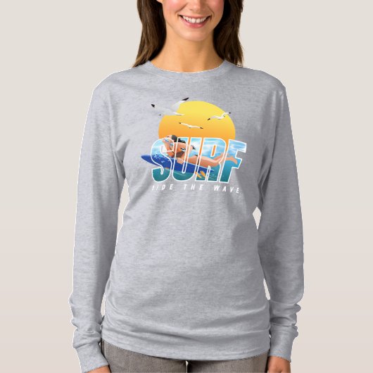 De Surfer rijdt op de Golf | Dames lange mouw T-shirt (Voorkant)