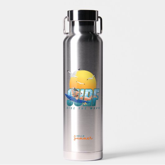 De Surfer rijdt op de Golf | f) thermisch vacuüm Waterfles (Voorkant)