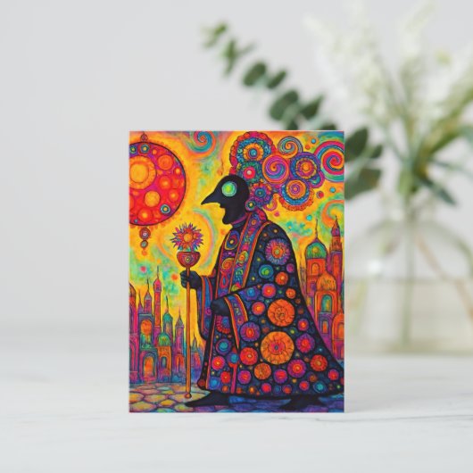 De surrealistische psychedelische priester wandelt briefkaart (Staand voorkant)