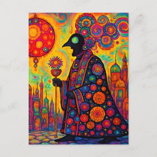 De surrealistische psychedelische priester wandelt briefkaart (Voorkant)