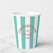 De Surven Club Red Crest Turquoise Cabana Stripe Papieren Bekers (Voorkant)
