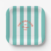 De Surven Club Red Crest Turquoise Cabana Stripe Papieren Bordje (Voorkant)
