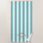 De Surven Club Red Crest Turquoise Cabana Stripe Strandlaken (Voorkant)