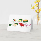 De Sushi van Kawaii met gezichten Kaart (Gele Bloem)