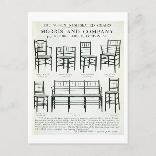 De Sussex Rush-Seated Chairs, gemaakt door Morris  Briefkaart (Voorkant)
