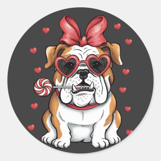 De Sweet Bulldog met de Lollipop Valentijnsdag. Ronde Sticker (Voorkant)