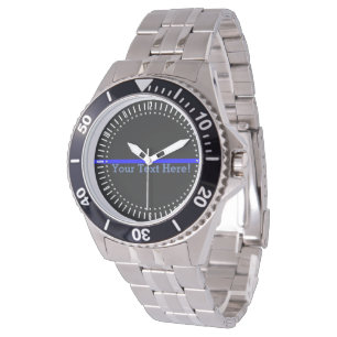 De symbolische dun Blauwe Lijn die met Jouw tekst Horloge