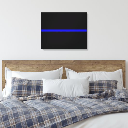 De symbolische dun blauwe lijn op Solid Black Canvas Afdruk (Insitu (Slaapkamer))