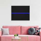 De symbolische dun blauwe lijn op Solid Black Canvas Afdruk (Insitu (Woonkamer))