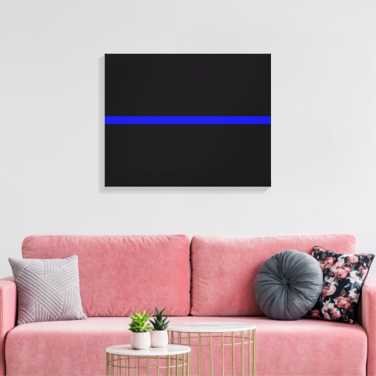 De symbolische dun blauwe lijn op Solid Black Canvas Afdruk (Insitu (Woonkamer))