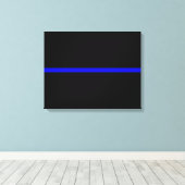 De symbolische dun blauwe lijn op Solid Black Canvas Afdruk (Insitu (Houten vloer))