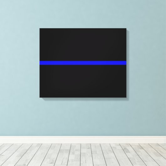 De symbolische dun blauwe lijn op Solid Black Canvas Afdruk (Insitu (Houten vloer))