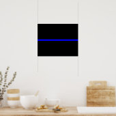 De symbolische dun blauwe lijn op Solid Black Poster (Keuken)