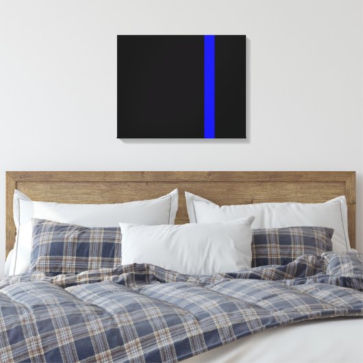 De symbolische dun blauwe lijn op zwart canvas afdruk (Insitu (Slaapkamer))