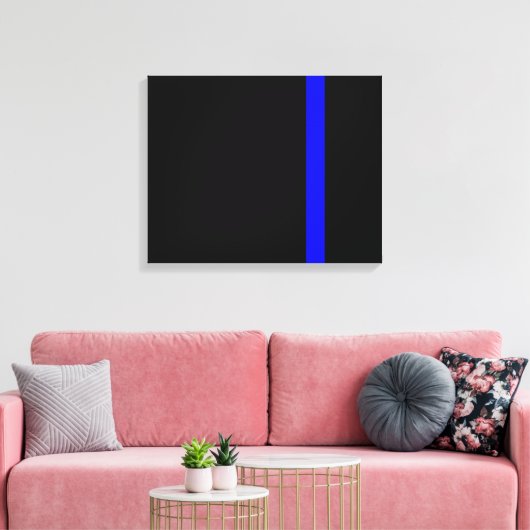 De symbolische dun blauwe lijn op zwart canvas afdruk (Insitu (Woonkamer))