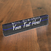 De symbolische dunne blauwe lijn horizontaal zwart naambordje (Zijkant)