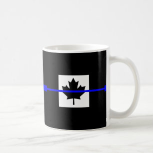 De symbolische dunne blauwe lijn op de Canadese es Koffiemok