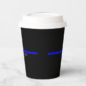 De symbolische dunne blauwe lijn personaliseert di papieren bekers (Links)
