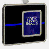 De symbolische dunne blauwe lijn Uw Afbeelding op  Verzilverd Omlijst Ornament (Rechts)