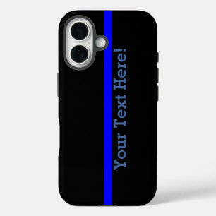 De Symbolische Dunne Blauwe Lijn Uw Tekst op Zwart iPhone 16 Hoesje