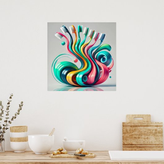 De symfonie van Brush. Abstracte tandenborstel kun Poster (Keuken)