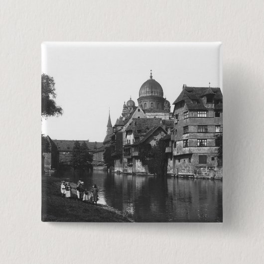 De synagoge te Nuremberg, c.1910 Vierkante Button 5,1 Cm (Voorkant)
