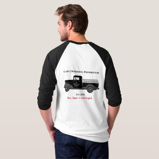 de T-shirt van het oude Man Garage Mechanic Mannen (Achterkant volledig)